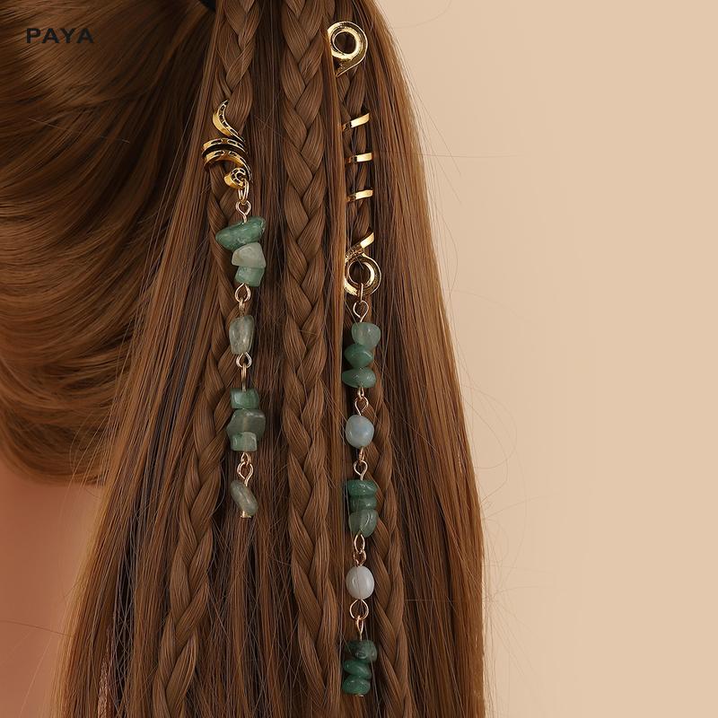 PAYA 6-Pack Natural Stone Hair Charms for Braids – Purple Braided Hair Accessories with High-Quality Alloy & Vintage Craft