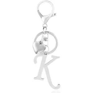 A-Z Heart Initial Letter Keychain, Stainless Steel Alphabet Charm for Handbags, Gift for Women and Girls