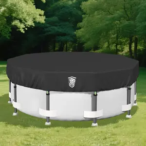 12FT Pool Cover for Above Ground Pool, 12ft Round Swimming Pool Cover [Upgrade 420D Thicker] Protective Leaf Cover with Reflective Strip,  Resistant Durability Fabric, UV Resistance, Black