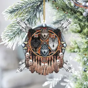Wolf Feather Native American - Unique Christmas Gift Decor Flat Acrylic Lightweight Ornament Cloth Room