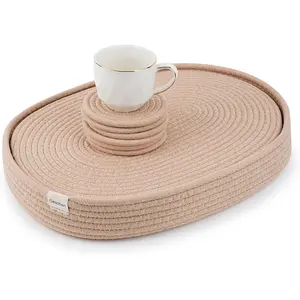 Handmade Boho Placemats Set of 6 Oval – Natural Woven Cotton Farmhouse Table Mats for Dining Table, Fall, Halloween, Thanksgiving, Christmas