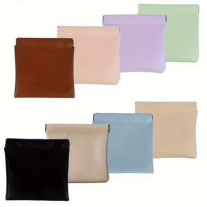 8PCS Snap Closure Organizer Pouch, Small Women's Leather Pouches for Purse, Mini Makeup Bag for Cosmetics Headphones Jewelry Lipstick