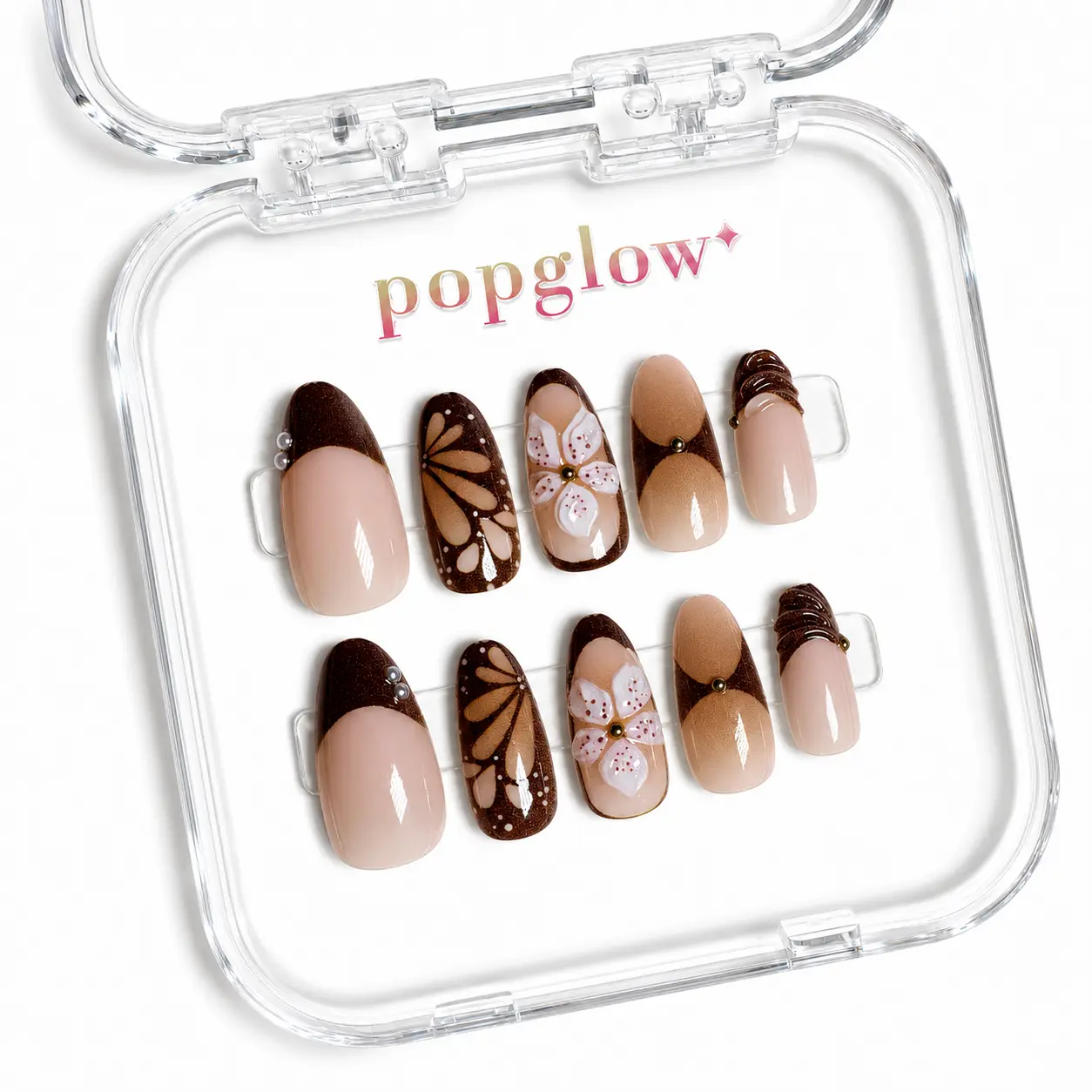 Handcrafted 3D Press On Nails | Popglow Press On Nails | Reusable Nails Set | Easy to Apply, Comfortable & Long-Lasting | Party, Date Night & Vacation Nails | Y2K Pop Style sohochic