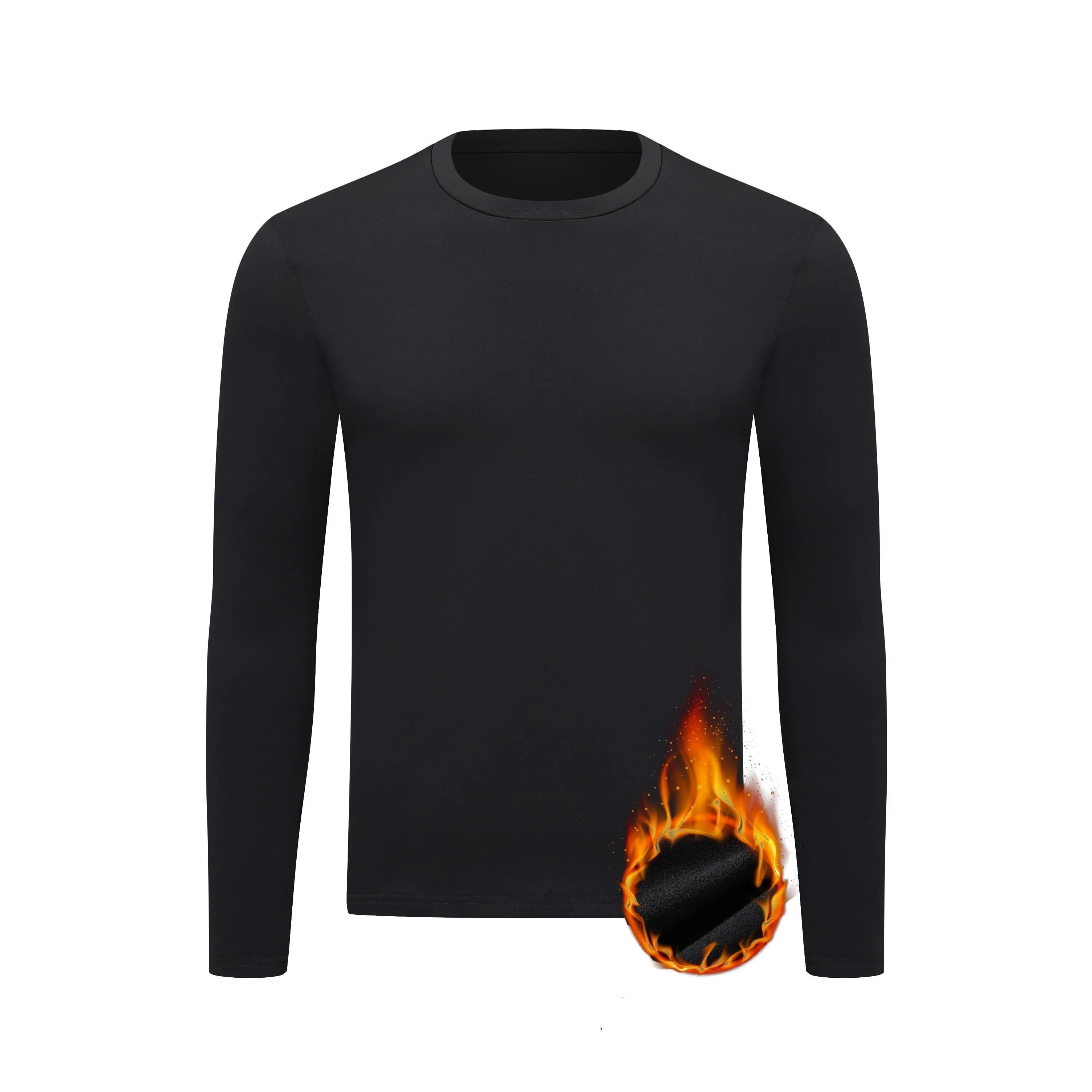Mens Thermal Underwear Top Crew Neck Fleece Lined Base Layer Long Sleeve Bottoming Shirt