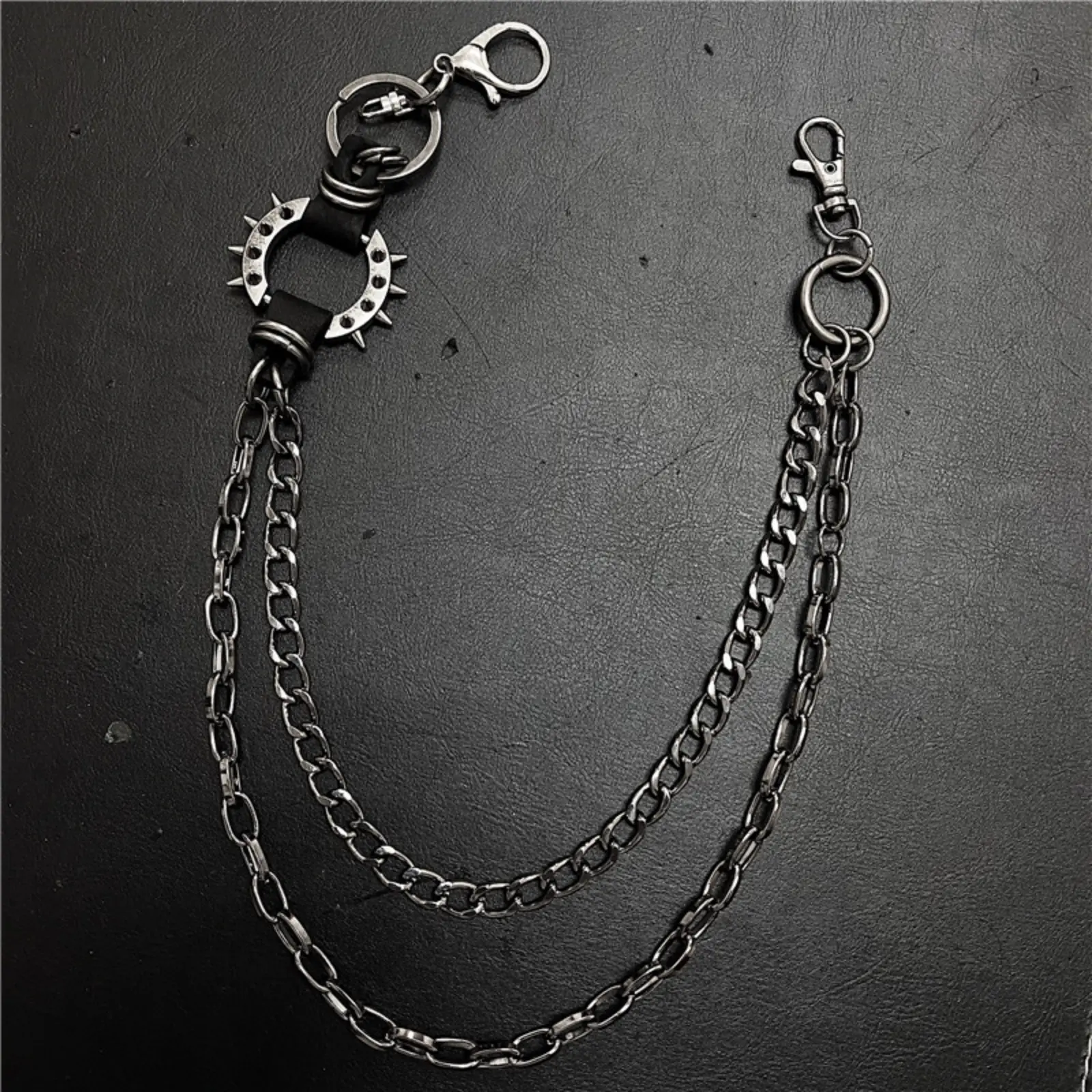 【JOYCE DESIGN】Exaggerated spiked retro cool double-layer punk black waist chain for men and women hip-hop pants chain