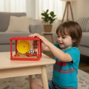 Cutie Corners Critters Hamster Habitat - Red Plastic Playhouse with Wheel & Accessories for Kids