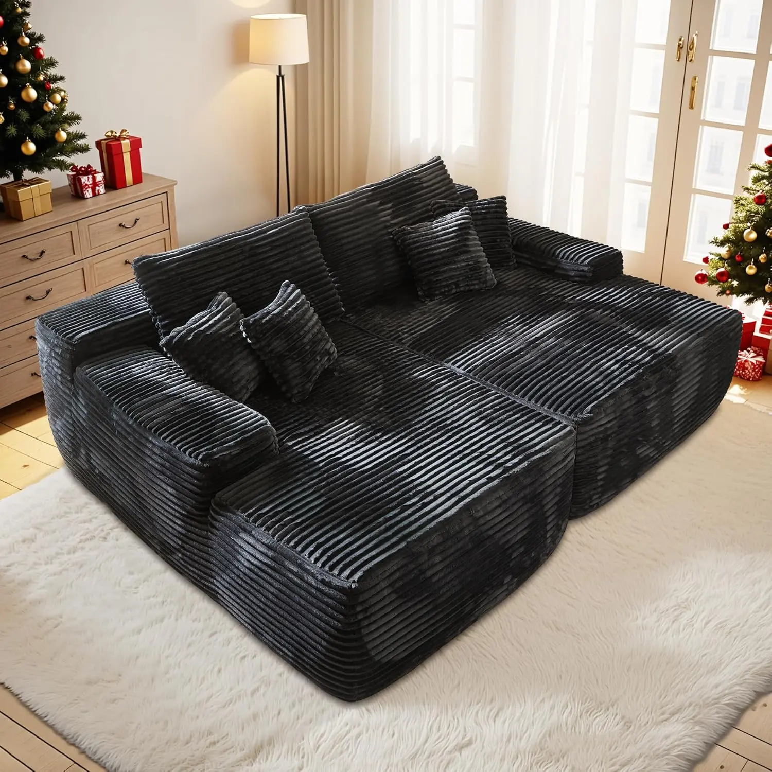 Oversized Sectional Living Room Sofa Plush Fabric, Modern Deep-Seat Couch With Soft Upholstery And Cushions, No Assembly Required Comfortable Lounge Chaise Sofa For Home Or Apartment couch  in  a  box oversized sectional lounge chaise