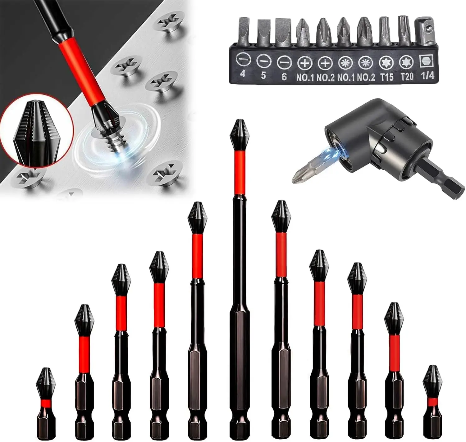 22 count   Bit Set-Phillips Impact Anti Slip Bits and Right Angle Drill Attachment & Short  Bits,  for Electric Hand Tool