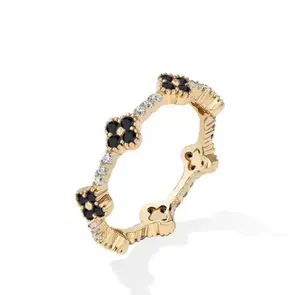 Premium Black Clover Ring for Women | 14K Gold Plated Stackable Black Onyx Ring | Hypoallergenic Tarnish-Resistant Dainty Jewelry for Daily Gift