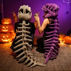 Dinosaur Costume Real Dinosaur Skeleton Outfit, Halloween Plush Spine Skull Headband, Dinosaur Onesie for Halloween Christmas, Non-Electric, Perfect Gift