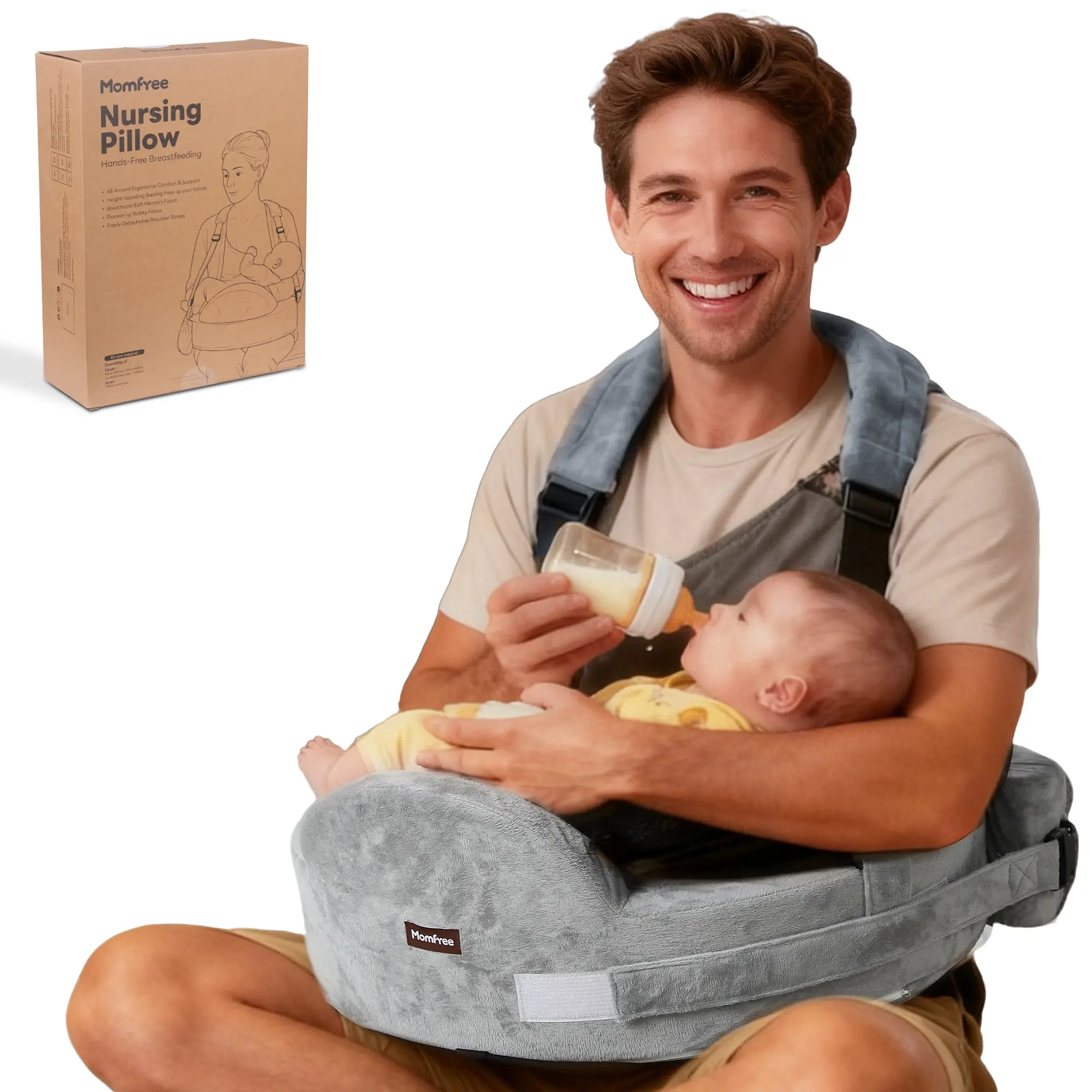 Momfree Innovative Safety Fence Nursing Pillow Stable Ergonomic Support Comfort Wider Breastfeeding Cushion Adjustable Removable Cover Baby Safety Certified