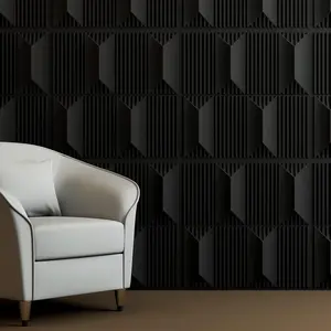 PVC  Wall Panel for Interior Wall Decor, 19.7" x 19.7" Wall Decor PVC  Wall Panels,  Textured Wall Panels, Pack of 12 Tiles, Black