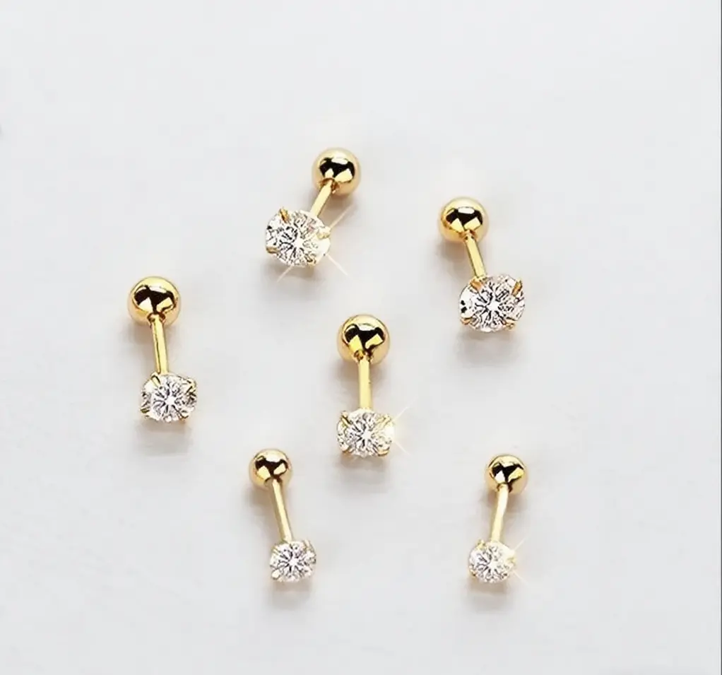 Gold-Plated Cubic Zirconia Mini Stud Earrings Set for Women 18K Plated Cartilage Earrings Pack of 6 Elegant Gift Boxed Classic Design