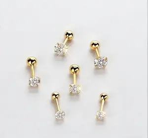 Gold-Plated Cubic Zirconia Mini Stud Earrings Set for Women 18K Plated Cartilage Earrings Pack of 6 Elegant Gift Boxed Classic Design