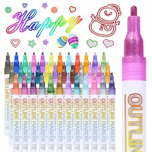8/12/24/36/48 Colors Double Line Outline Markers,Super Shimmer Outline Marker Pen Set, Self Outline Metallic Markers Glitter Writing Drawing Pens for Birthday Greeting Card, Doodling, DIY Art Crafts