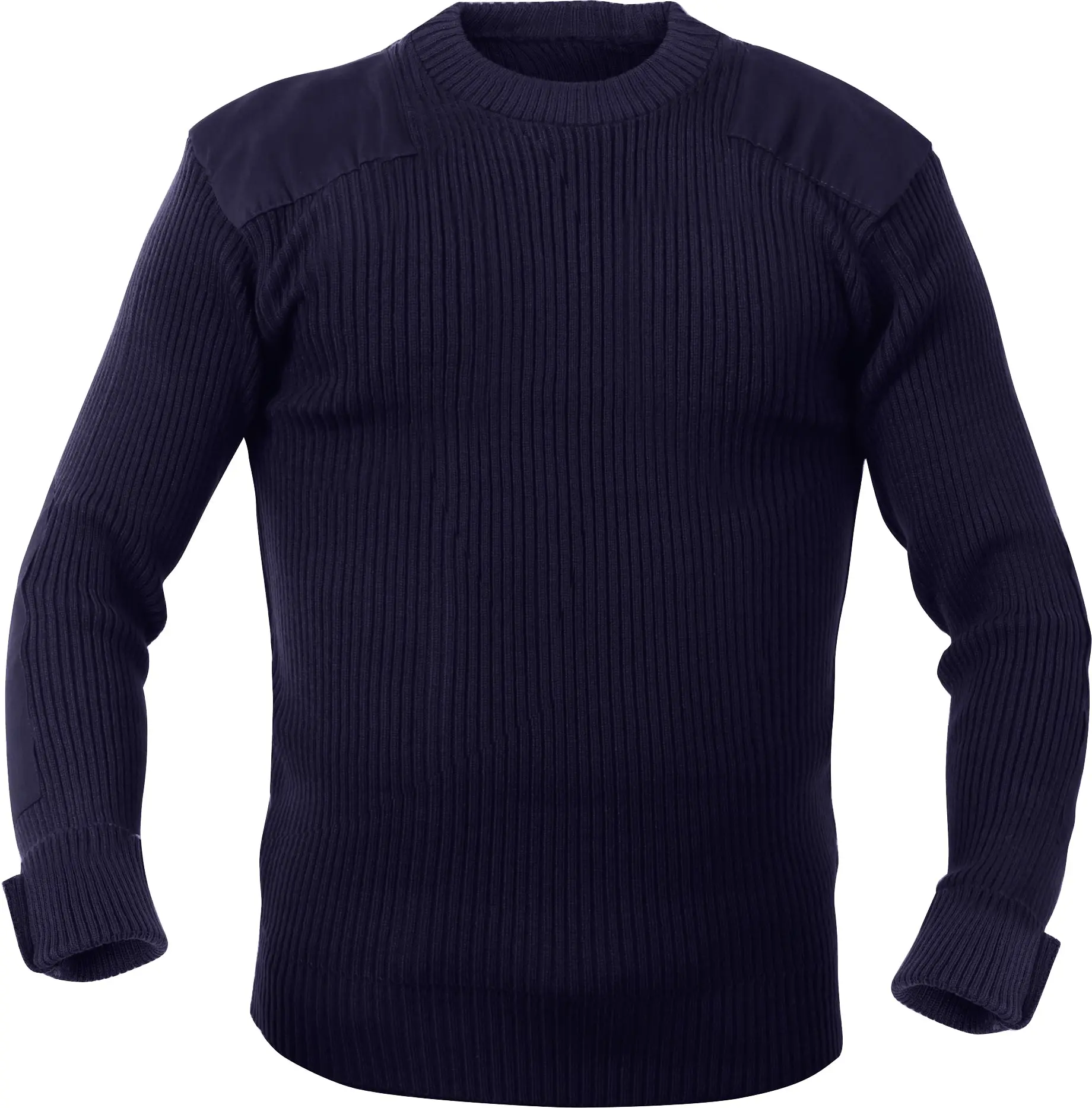 Men's Ribbed Military Style Acrylic Long Sleeve Commando Sweater - Cuffed, Reinforced Double Needle Stitched Elbow and Shoulder Patches, Foldable, Machine Washable, Fits Longer Tall People, Warm Casual Knitwear Tops