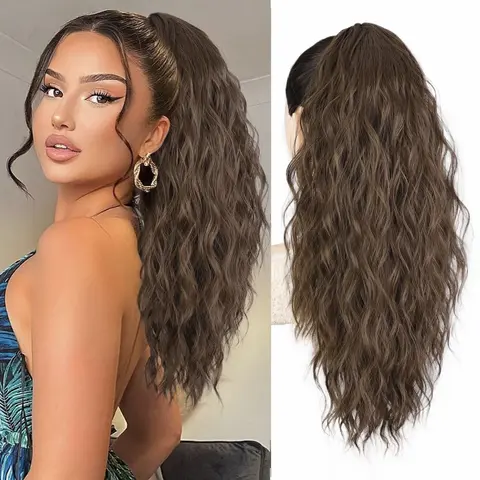 NAYASA 20-in Synthetic Fiber Loose Wavy Clip-In Ponytail - Women's Lightweight Quick Hair Extension, Soft Curly Ponytails, Durable, All Hair Types, Easy Application, Ideal for Carnivals & Weddings