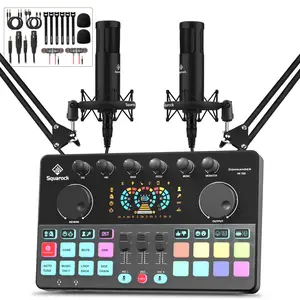 Squarock Podcast Equipment Bundle for 2,Audio Interface with Dynamic Microphones Fitted Vocal Mic Voice Recording Streaming Singing COMMANDER M100