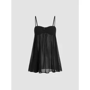 Cider [3 colors, size 0-10] Chiffon Leopard Bowknot Oversized Mini Nightdress