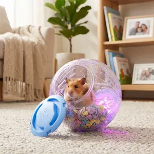 Extra Large LED Lighting Hamster Exercise Ball with Running Wheel - Pet Accessory for Dwarf Syrian Bear Hamsters, Encourages Running, Indoor-Outdoor Cage Play Toy Suitable for Mice