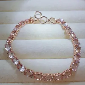 <PingEast Jewelry>morganite bracelate--925 Sterling Silver Bracelet set with 22 eye-clean 1ct natural sakura pink morganite gemstones. Simple, elegant, and delicately refined — a timeless piece that pairs effortlessly with any outfit and is perfect for an
