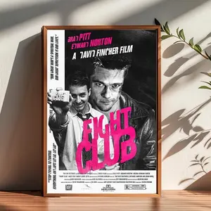 Fight Club Movie Poster - Pink Neon Grunge Aesthetic Wall Art