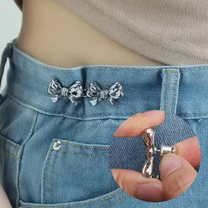 Bow Pattern Snap Pants Buckle, 2/4 Sets Adjustable Jean Button Waist Buckle, Cute Snap Pants Buckle Extender Replacement Jeans Button Attacher Pins