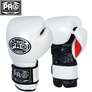 ProBoxing Leather Boxing Gloves (White & Black) Training Boxing Gloves for Sparring MMA Training High-Quality Leather