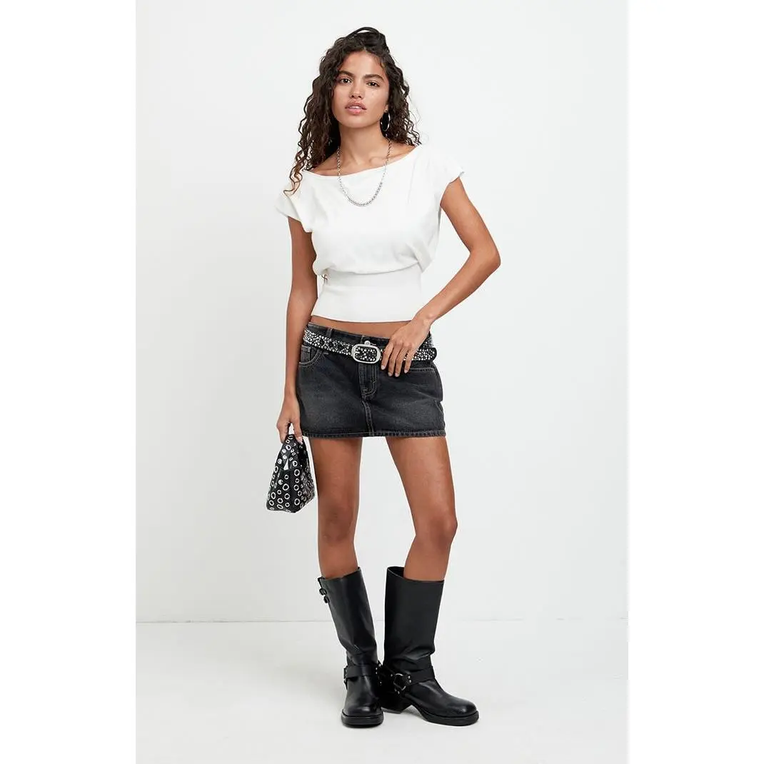 Pacsun Women's Piper Black Contrast Stitch Low Rise Jean Micro Mini Skirt
