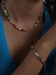 Natural stone pearl necklace, String of pearls, Bohemian-style jewelry, Faux Pearl Jewelry, adjustable length, suitable for women and girls, party jewelry, everyday clothing accessories, trendy and versatile, and birthday gift jewelry