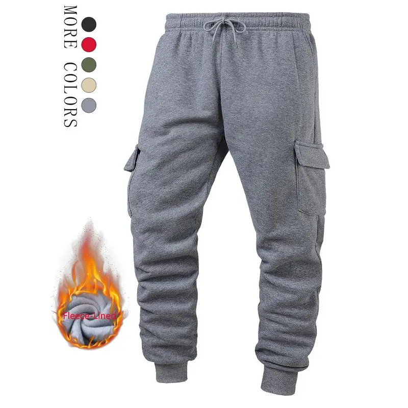 Men's Fitted Fleece Tracksuit Set, 2-Piece Solid Menswear with Hooded Jacket and Elastic Waist Cargo Pants, Machine Washable, Long Sleeve, Athletic Wear