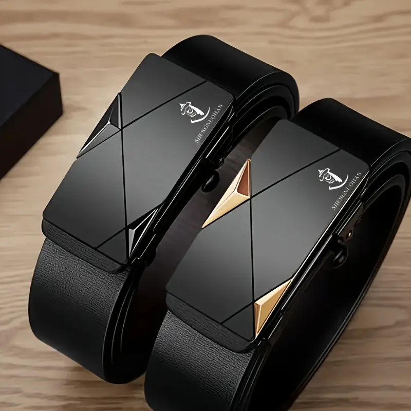 Men's Genuine Cowhide Leather Belt with Alloy Automatic Buckle for Business Use