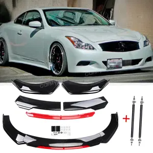 For 08-14 Infiniti G37 Coupe Q60 Black+Red Front Bumper Lip Splitter&Strut Rods
