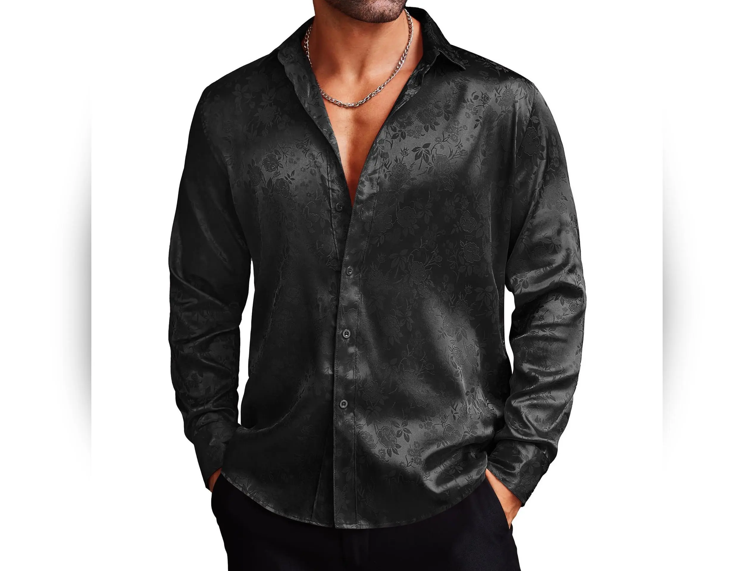 Men's Silk Satin Dress Shirt