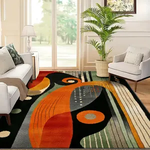 Velvet Soft Comfort Geometric Curve Pattern Print, Home Decor Carpet, Modern Abstract Rug, Living Room Large Mat, Sofa Pad, Bedroom Bedside Blanket