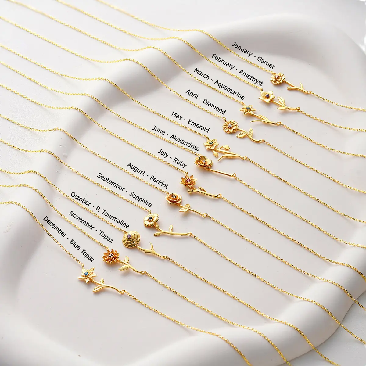 Dainty Gold Flower Necklace for Women Birth Flower 14K Gold necklaces Trendy Zircon Birthday for Women Jewelry