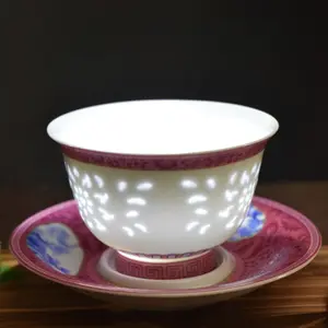 Carmine open window blue and white water exquisite three talent cover bowl