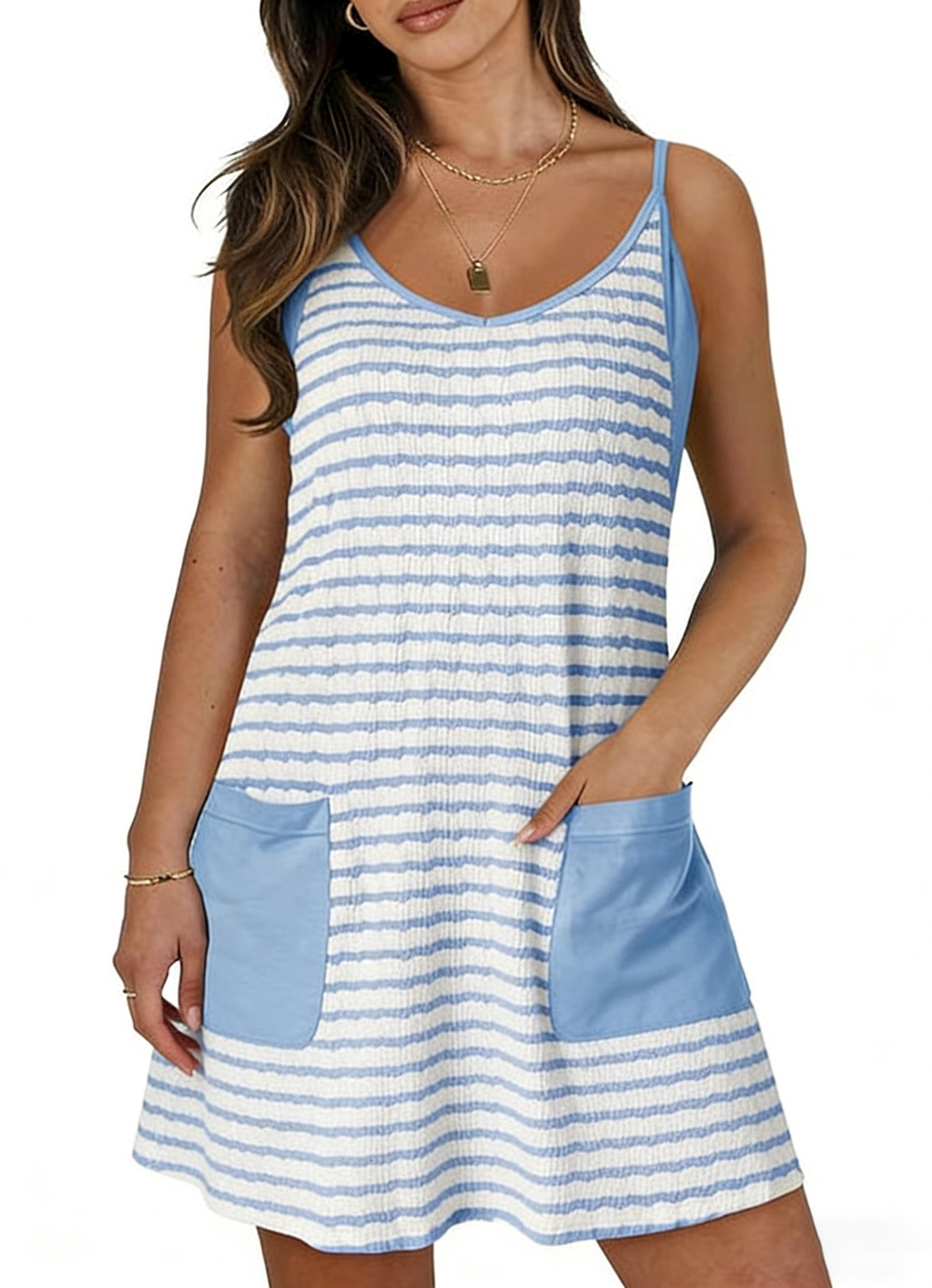 Women's Summer Mini Stripe Dress Casual Workout Tennis Dress with Shorts Sleeveless Althletic Dresses SpringStatements Mother's Day gift