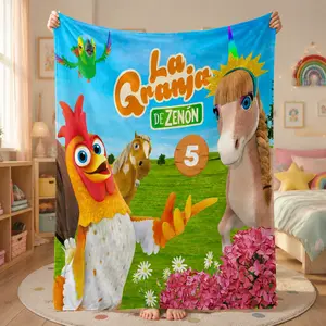 La Granja de Zenón Cartoon Flannel Blanket, Cute Farm Animals Throw Blanket for Kids, Colorful Chicken & Horse Soft Cozy Fleece Blanket, Warm Bed Sofa Nap Blanket, Gift for Boys & Girls Fans