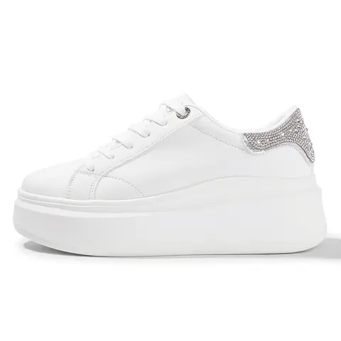 LUCKY STEP Women's PU Leather Platform Flat Sneakers - Classic Below-the-Ankle Closed-Toe Chunky Heel Casual Footwear, Lightweight Breathable Walking Shoes for Casual Walking (Back to School)