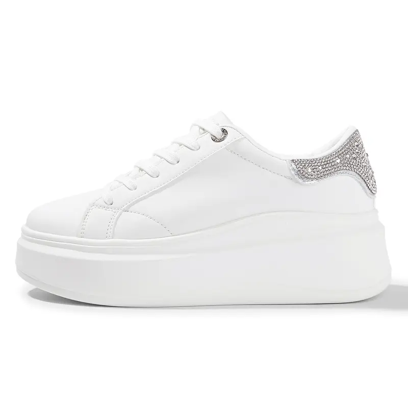 LUCKY STEP Women's PU Leather Platform Flat Sneakers - Classic Below-the-Ankle Closed-Toe Chunky Heel Casual Footwear, Lightweight Breathable Walking Shoes for Casual Walking (Back to School)