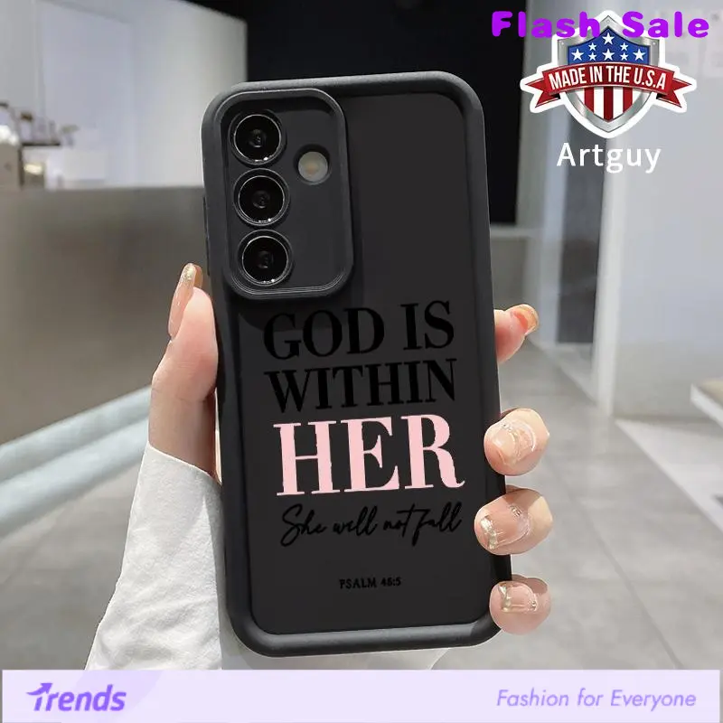 Waterproof Shockproof Durable Silicone TPU Bumper Soft Case for Samsung Galaxy S22, S23, S24 Ultra, S24 Plus, S25 Smartphones - Multi-Model Accessory with Raised Edges Drop Protection & "God is Within Her" Fashion Design Gift