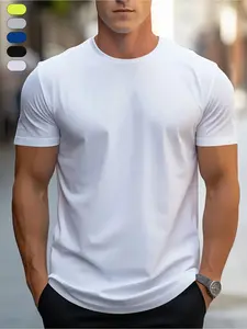 Men's Basic Crew Neck Short Sleeve T-Shirt, Breathable Skin-Friendly Sporty Casual Top, Summer Fitted Thin Fabric Tee