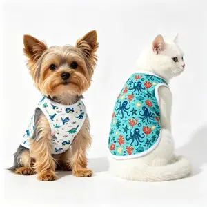 2 Pcs Cute Dinosaur & Octopus Print Pet Vest, Breathable Comfort for Cats & Dogs, Easy-On/off for  Pet, 2-Piece Combo