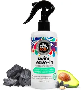SoCozy Swim Leave In Conditioner Spray & Treatment for Kids Hair (8 Fl Oz) Protects & Repairs Pool, Sun & Salt Damaged Hair, Gentle Formula with Activated Charcoal, Vitamin B5 & Sunflower Seed Extract