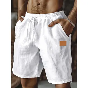 Men's Linen Shorts Summer Breathable Elastic Waist Drawstring Pockets Solid Color Casual Daily Vacation Fashion Classic Style Comfortable Lightweight Beach Shorts