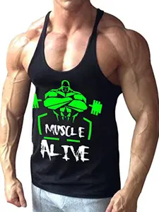 Men's Muscle Beast Thin Strap Workout Vest, Quick-Dry Fitness Training Tank Top, Sporty Loose-Fitting Graphic Tee