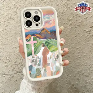 Artistic Christian Cross Jesus Landscape Pattern Case for iPhone 17 Pro Max 16 15 14 13 12 11 XR XS Plus Air Slim Shockproof Anti Drop Protective Lightweight TPU Cover