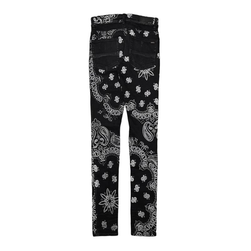 Amiri Flocked Paisley Bandana Jeans Aged Black