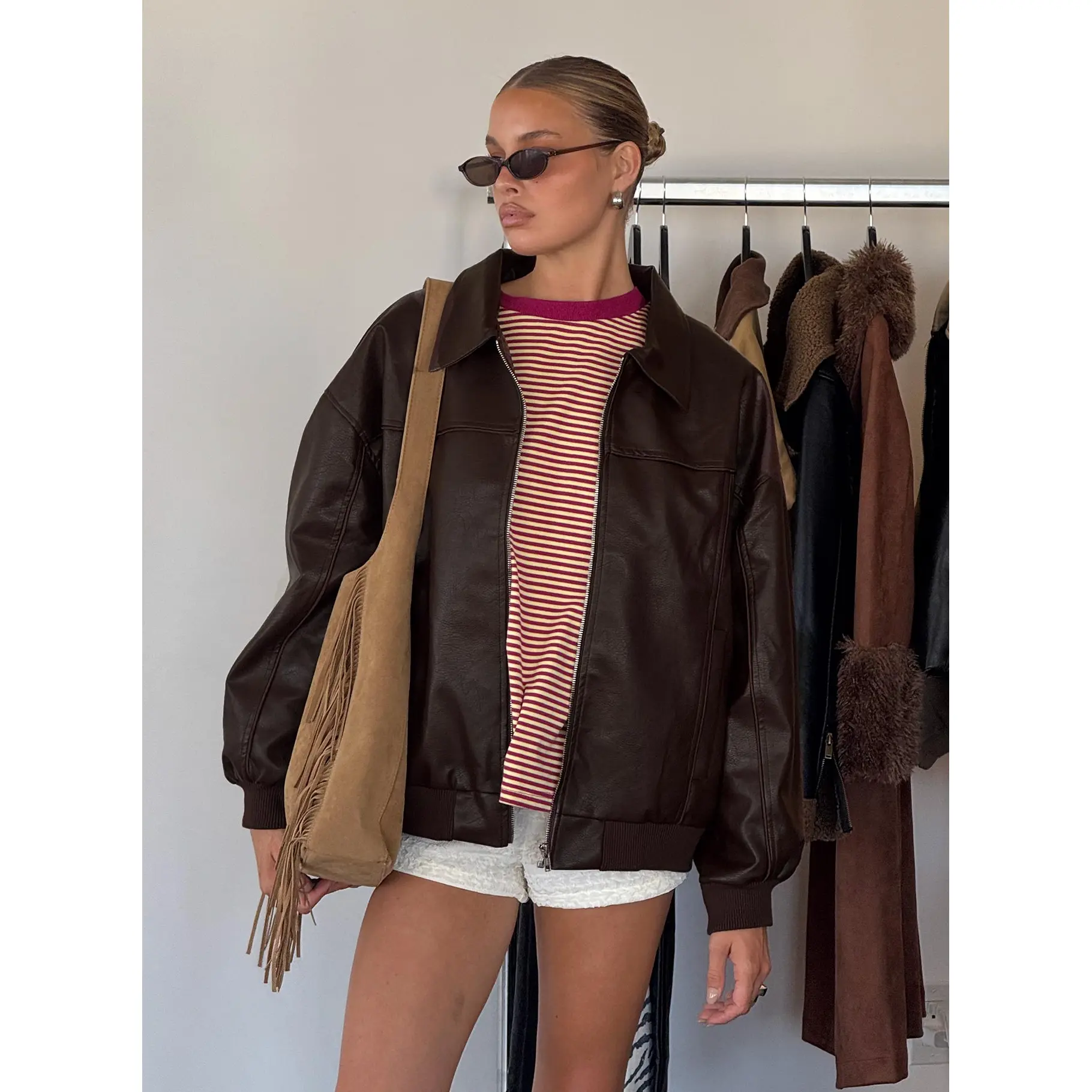 Goldsmith Faux Leather Bomber Jacket Brown Goldsmith Faux Leather Bomber Jacket Brown